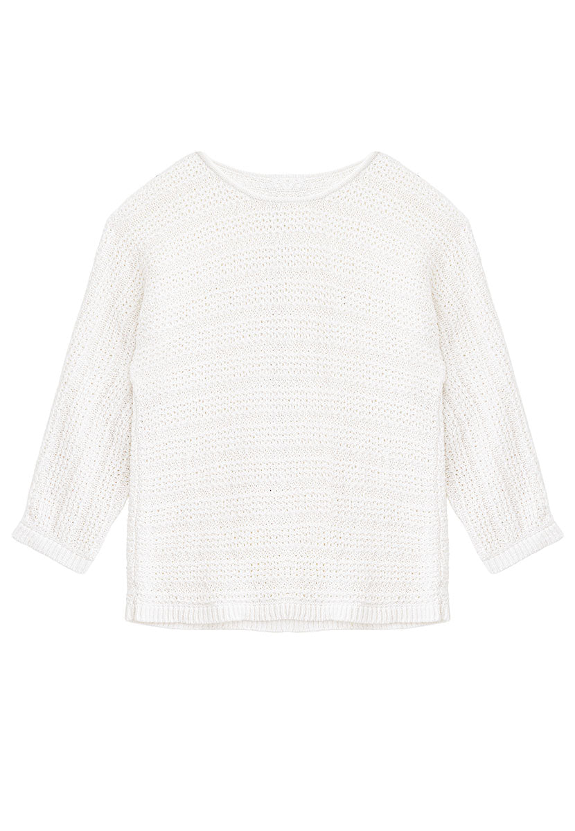 Giselle 3/4 Sleeve Boat Neck Knit Jumper - White