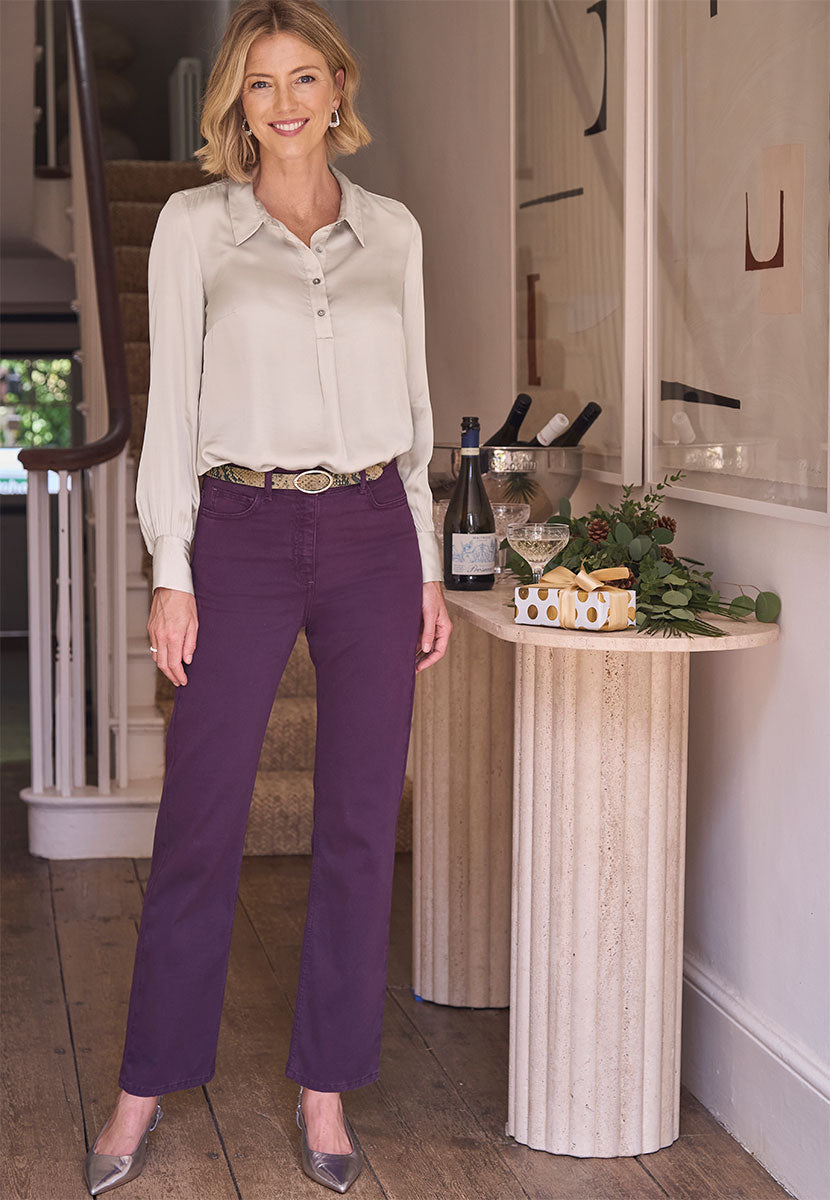 Gloria Straight Leg Jean - Blackcurrant Front View