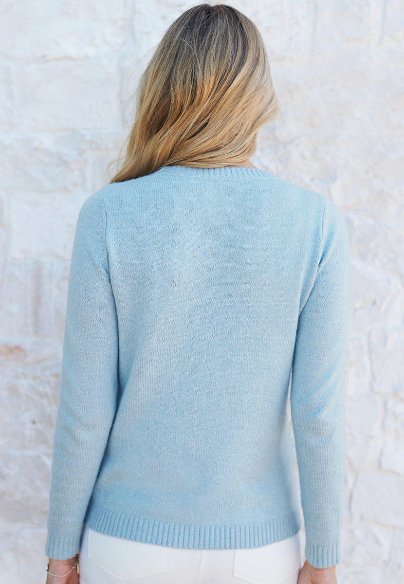 Grace Embroidered Long Sleeve Jumper - Blue/Ivory
