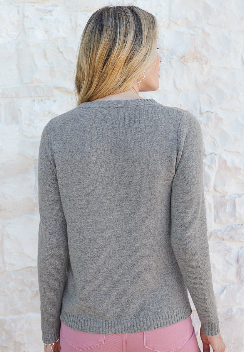 Grace Embroidered Long Sleeve Jumper - Grey/Ivory