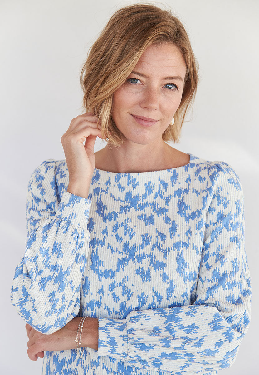 Greta Jaquard Top - Cotton Blue