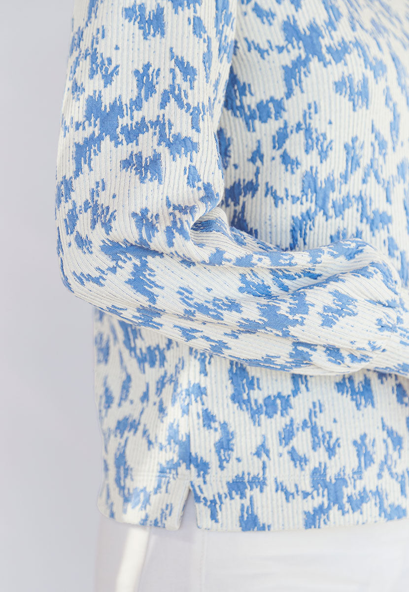 Greta Jaquard Top - Cotton Blue