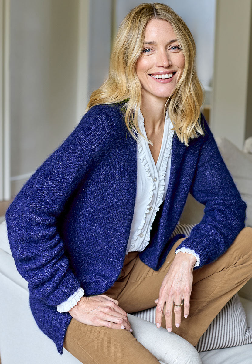 Hallie Alpaca Long Line Cardigan - Midnight Super Soft Lightweight Effortless Long Line Layering Piece Crafted in UK From Peruvian Alpaca Wool Front Alt View