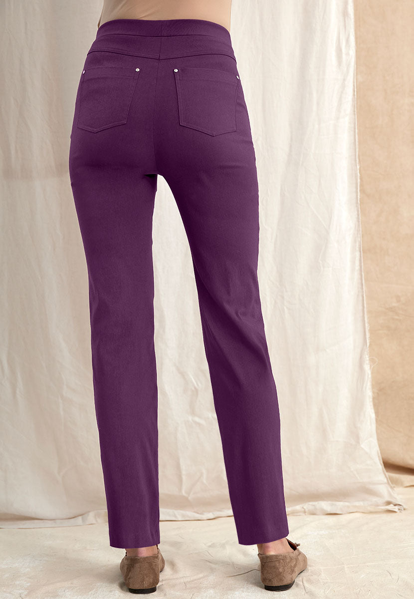 Hayley Easy Fit Slim Leg Trouser - Blackcurrant Back View