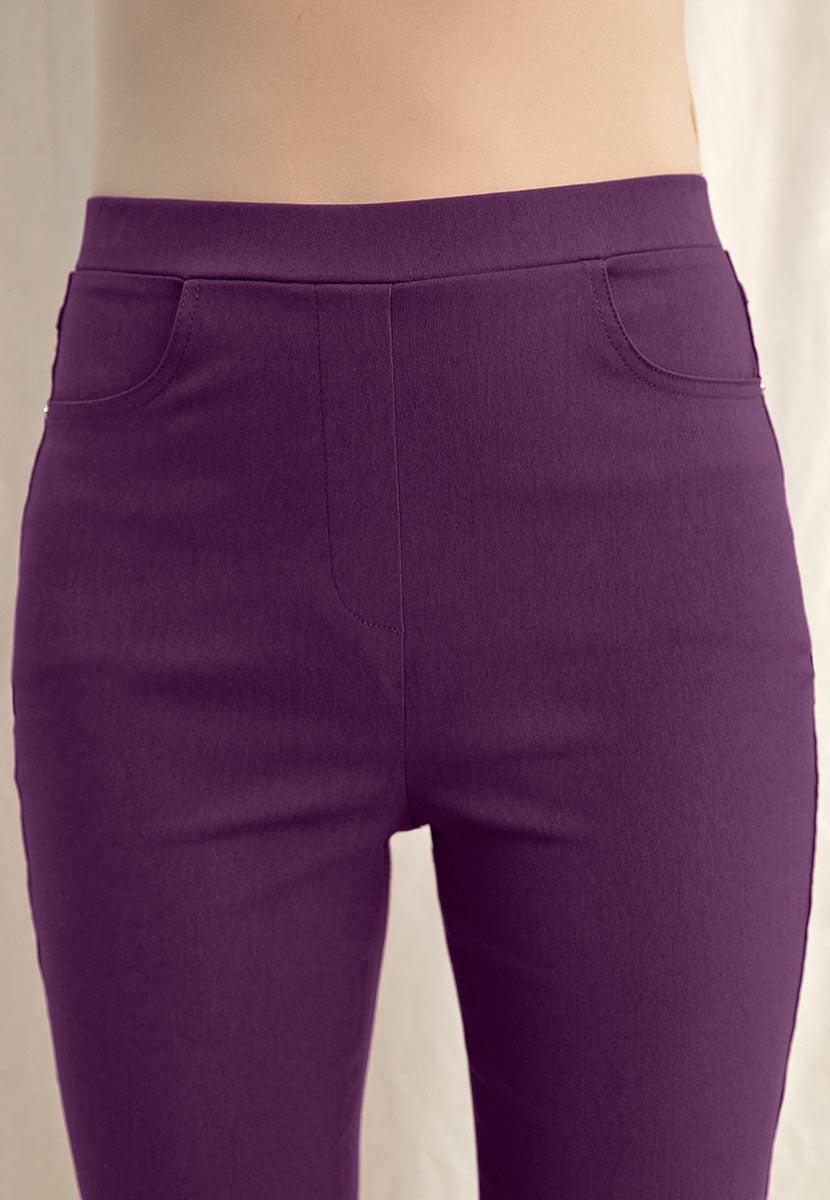 Hayley Easy Fit Slim Leg Trouser - Blackcurrant Front Detail View
