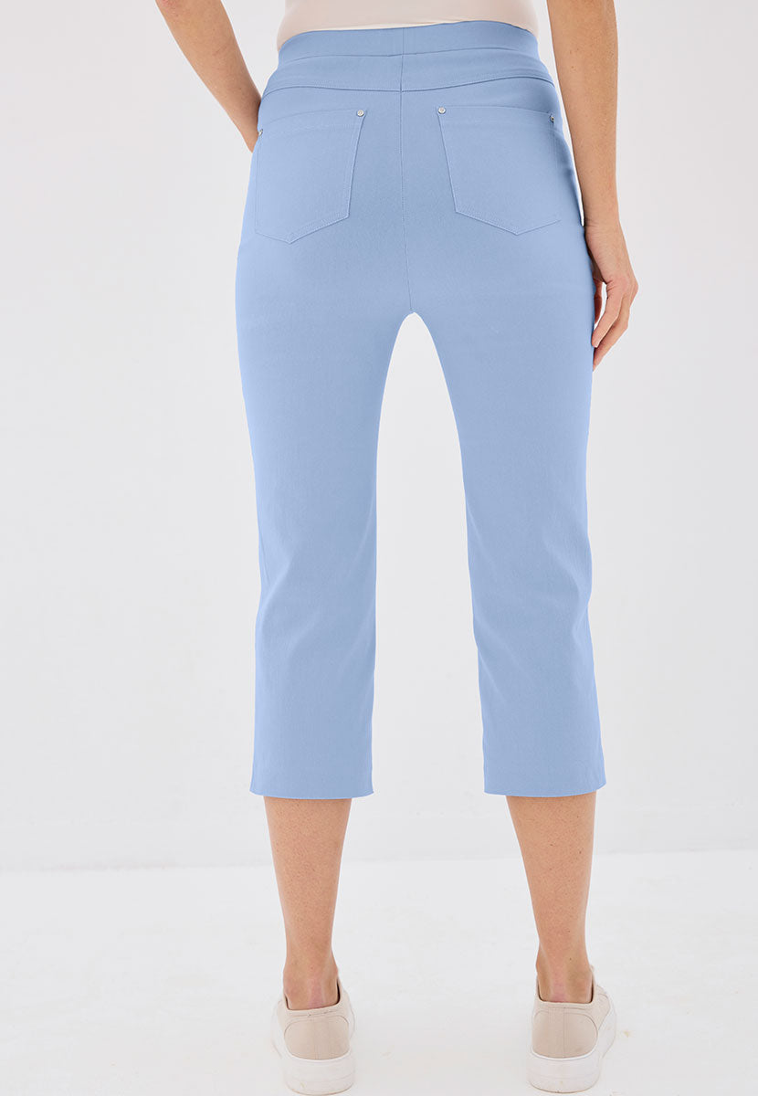 Hayley Slim Leg Pull on Cropped Trouser - Bluebell