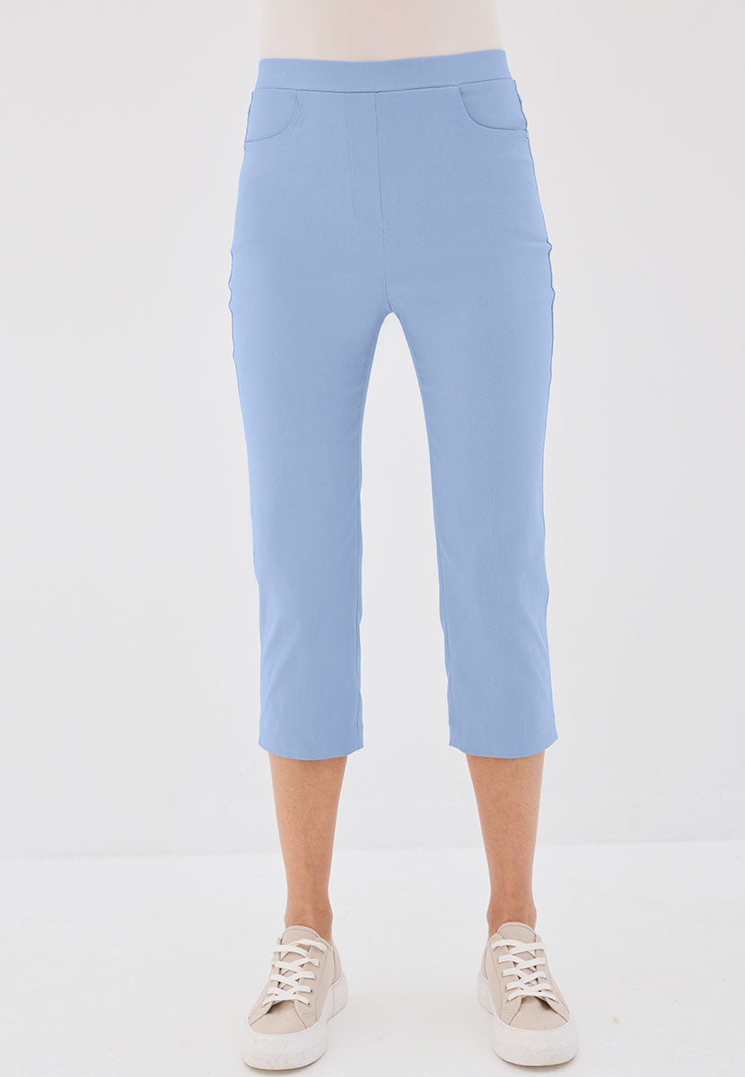 Hayley Slim Leg Pull on Cropped Trouser - Bluebell