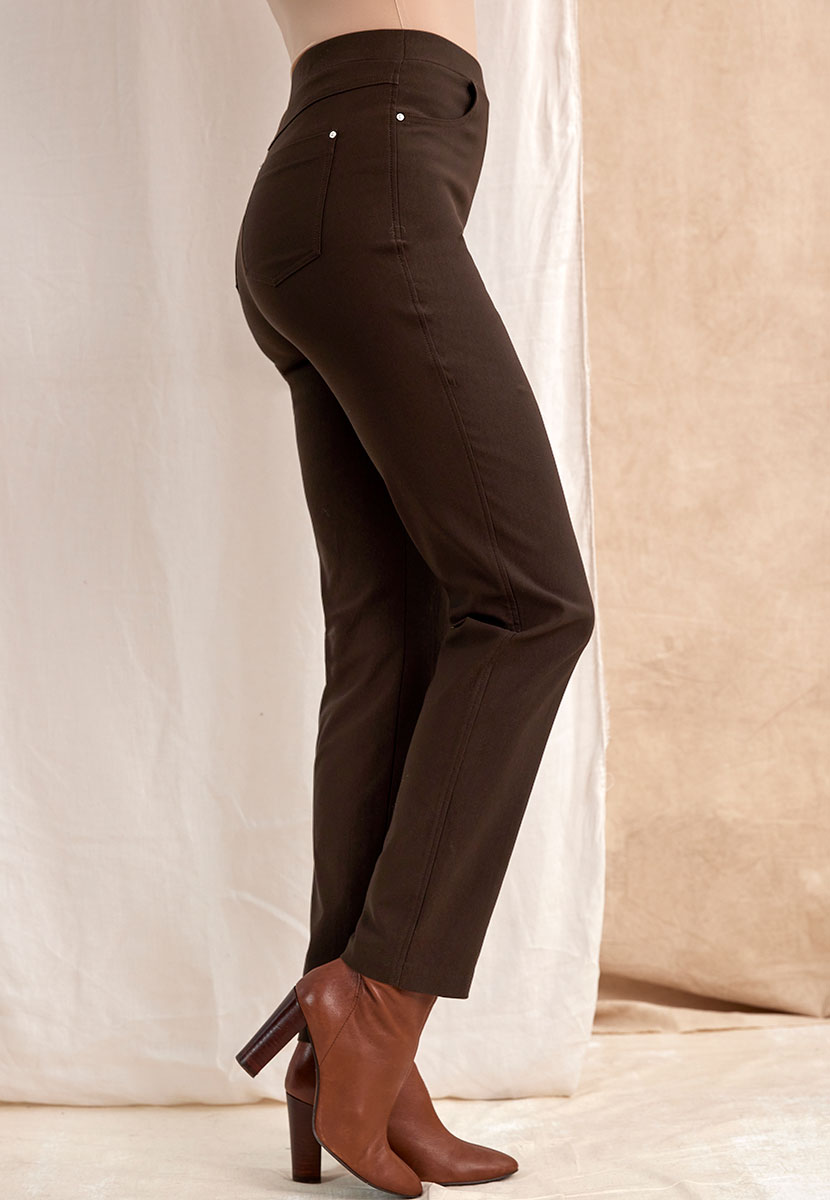 Hayley Fleece Lined Trouser Chocolate Side View