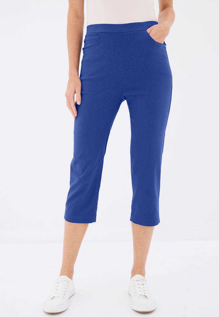 Hayley Slim Leg Pull on Cropped Trouser - Lapis Blue
