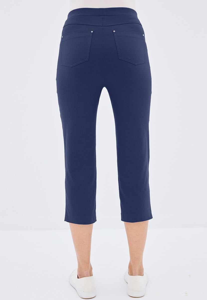Hayley Slim Leg Pull on Cropped Trouser - Navy