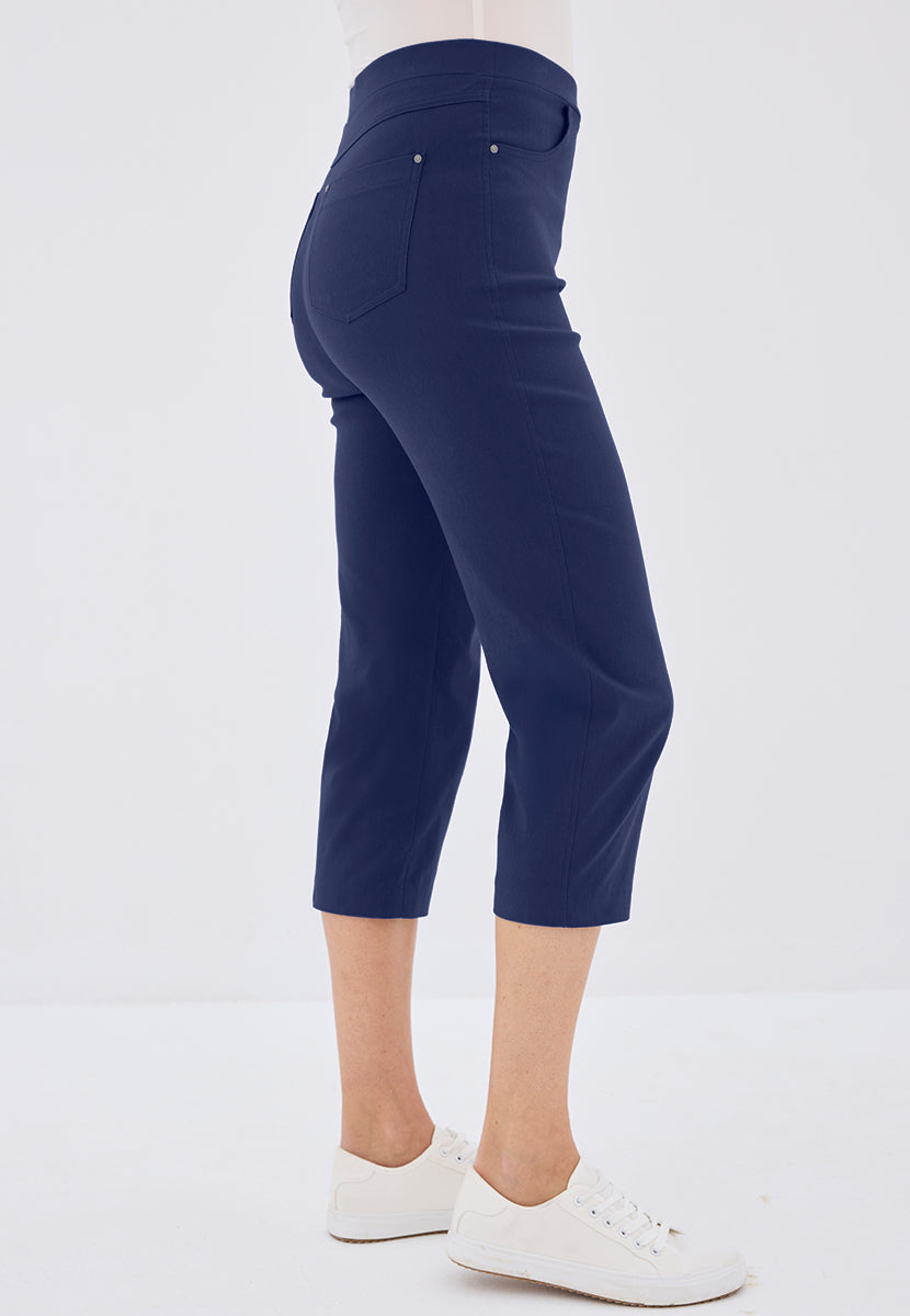 Hayley Slim Leg Pull on Cropped Trouser - Navy