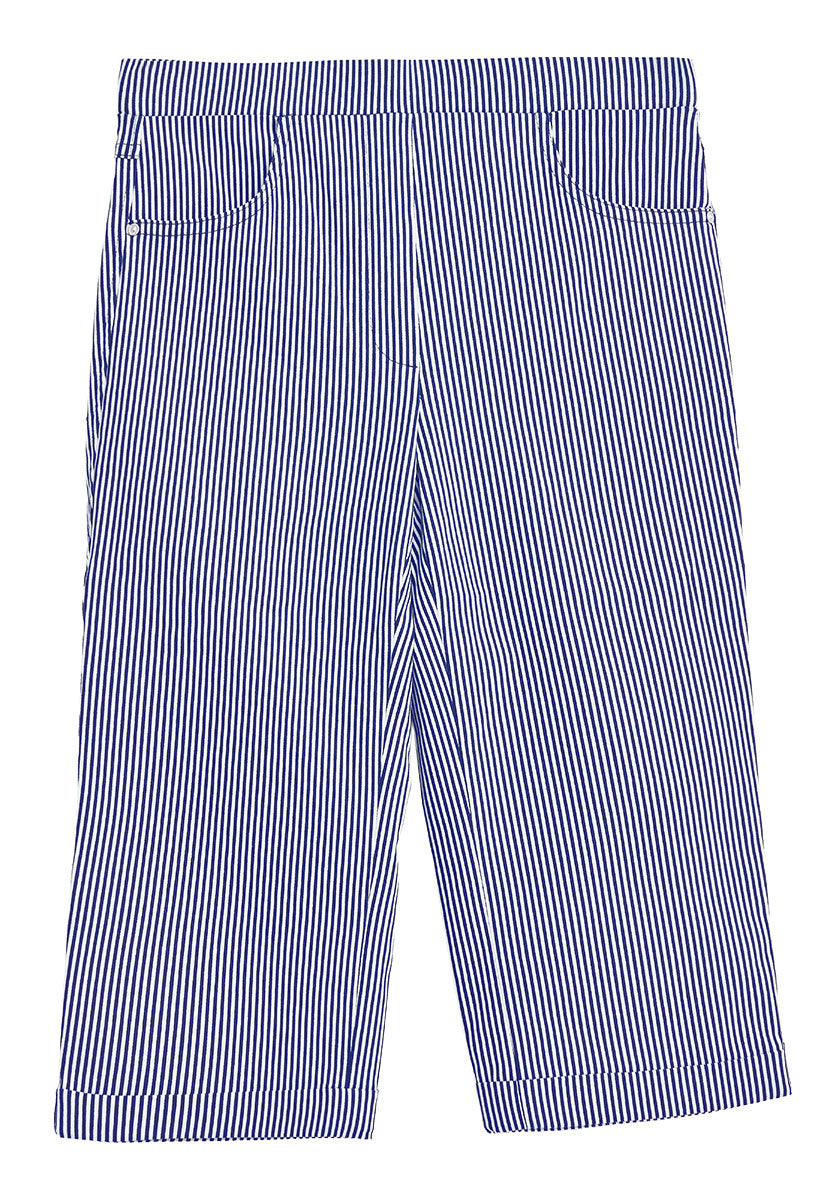 Hayley Pull on Stretch Over the Knee Short - Navy Stripe