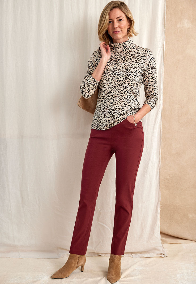 Hayley Easy Fit Slim Leg Trouser - Rich Merlot