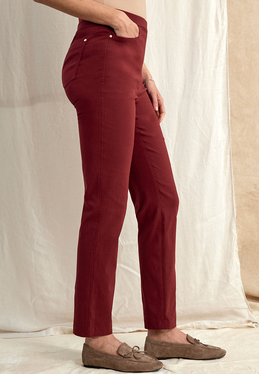 Hayley Easy Fit Slim Leg Trouser - Rich Merlot