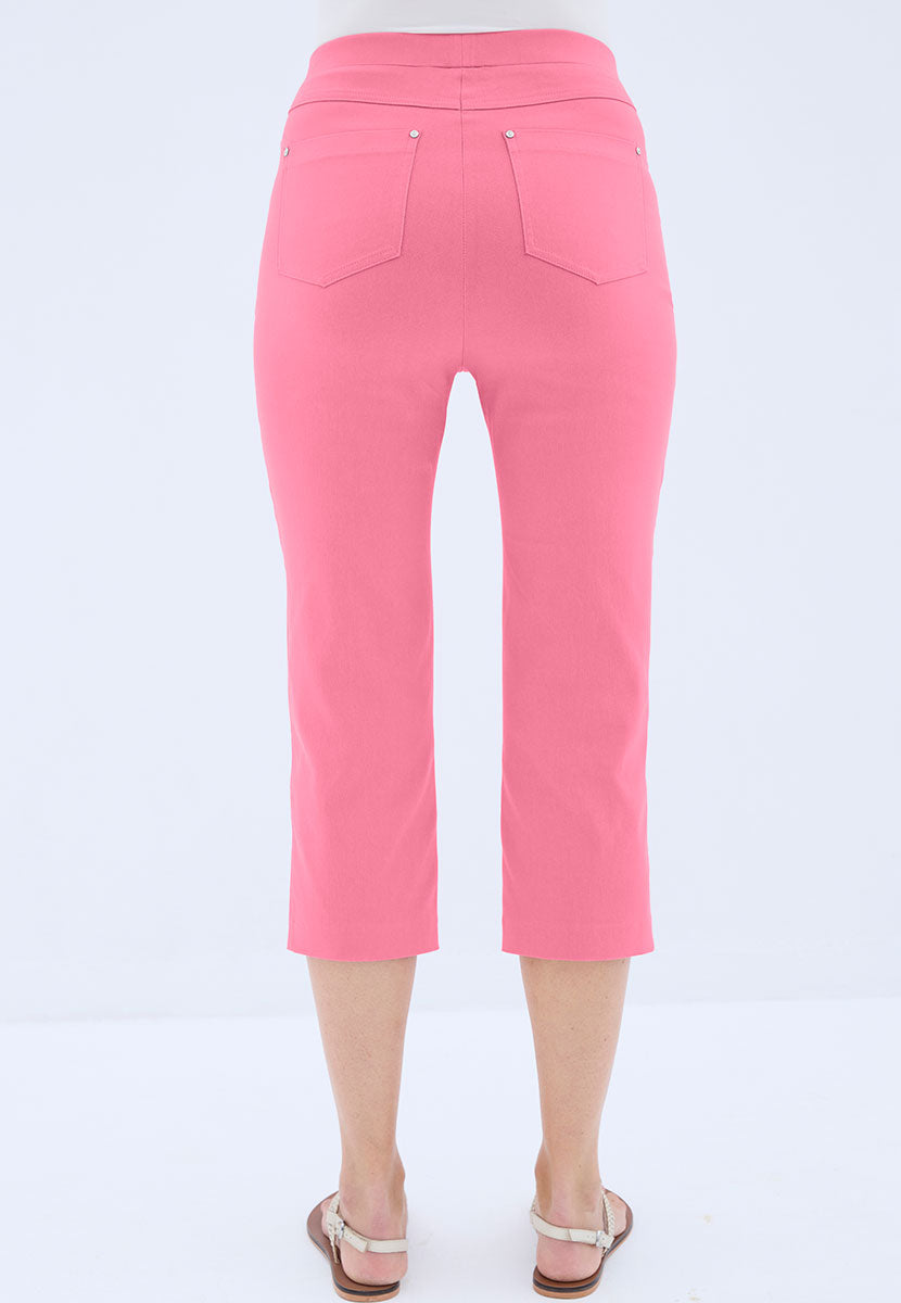 Hayley Slim Leg Pull on Cropped Trouser - Rose Pink