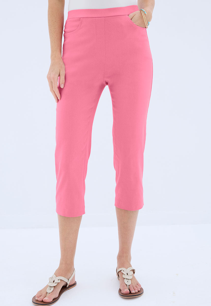Hayley Slim Leg Pull on Cropped Trouser - Rose Pink