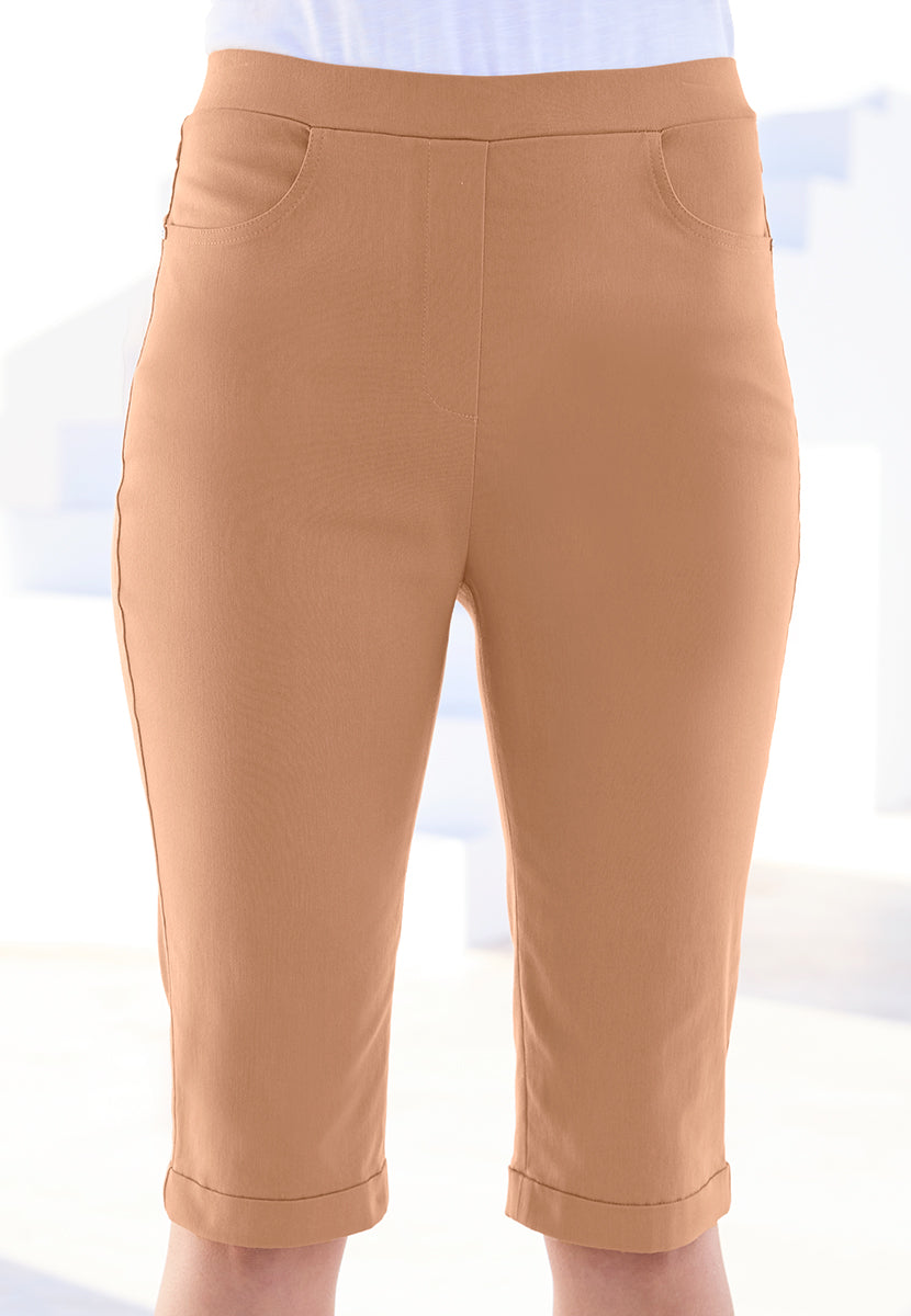 Hayley Pull on Stretch Over the Knee Shorts - Soft Tan