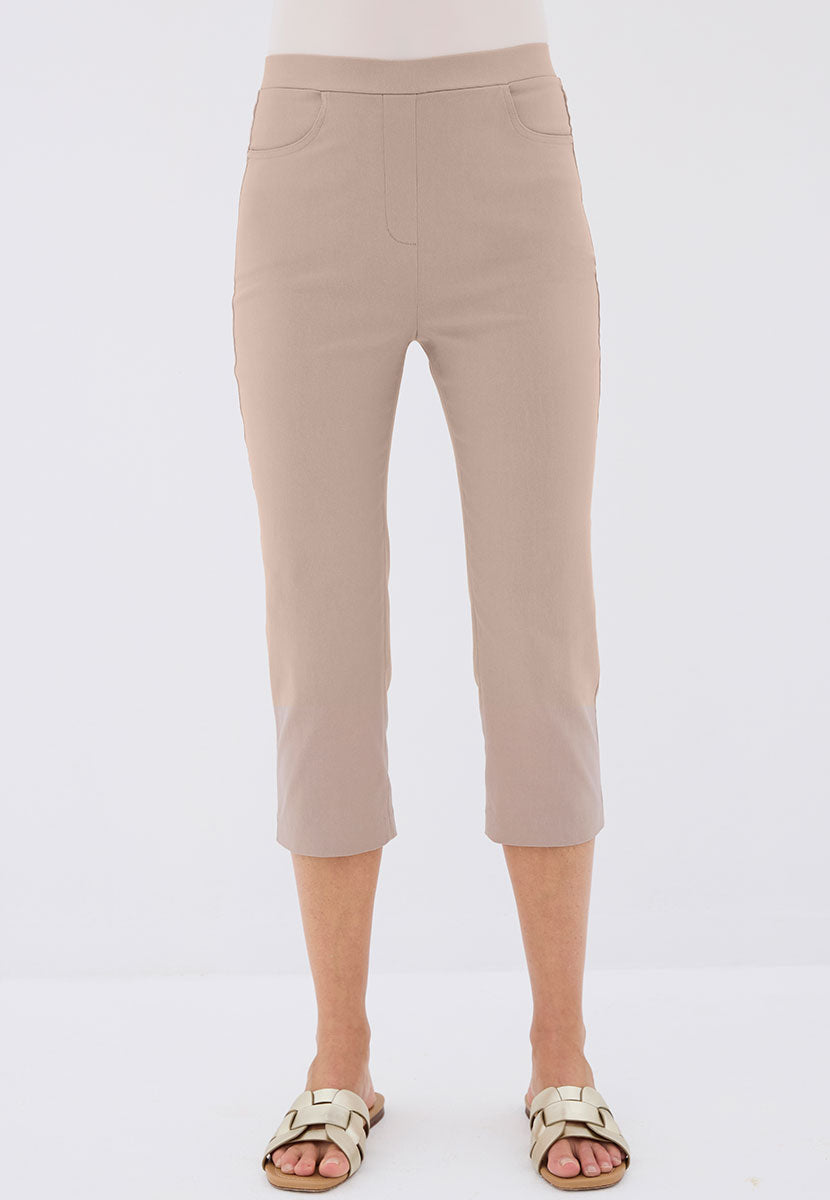 Hayley Slim Leg Pull on Cropped Trouser - Soft Almond