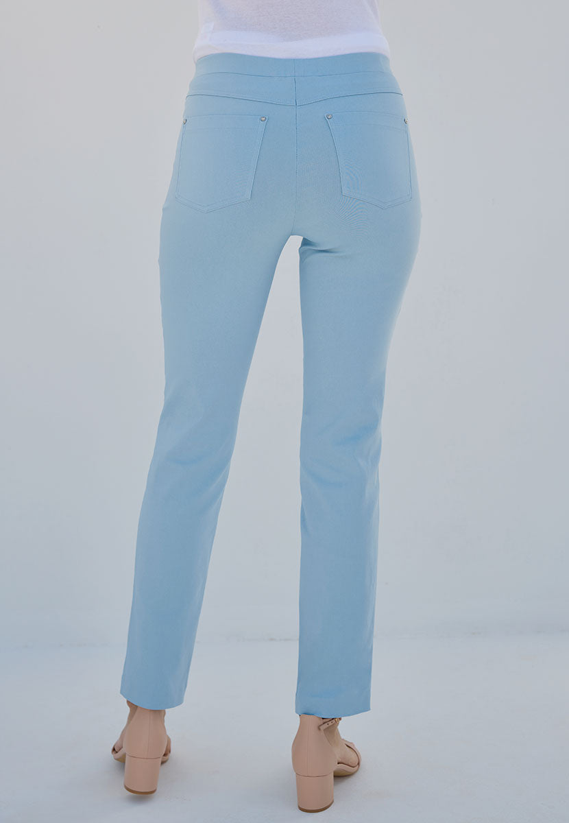 Hayley Easy Fit Slim Leg Bella Trousers - Soft Blue Back View