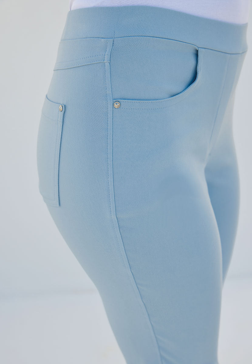 Hayley Easy Fit Slim Leg Bella Trousers - Soft Blue Front Close