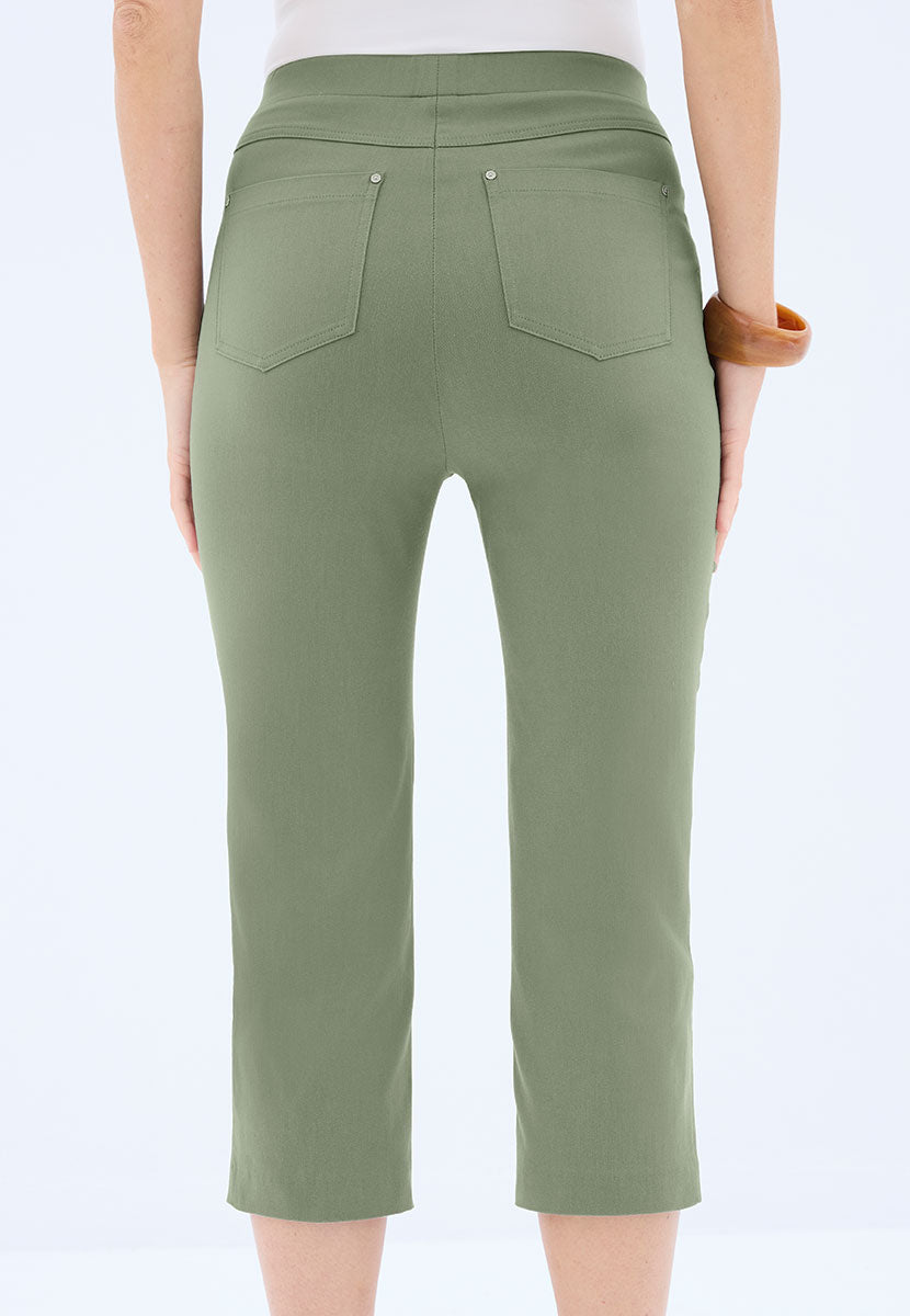 Hayley Slim Leg Pull on Cropped Trouser - Soft Khaki
