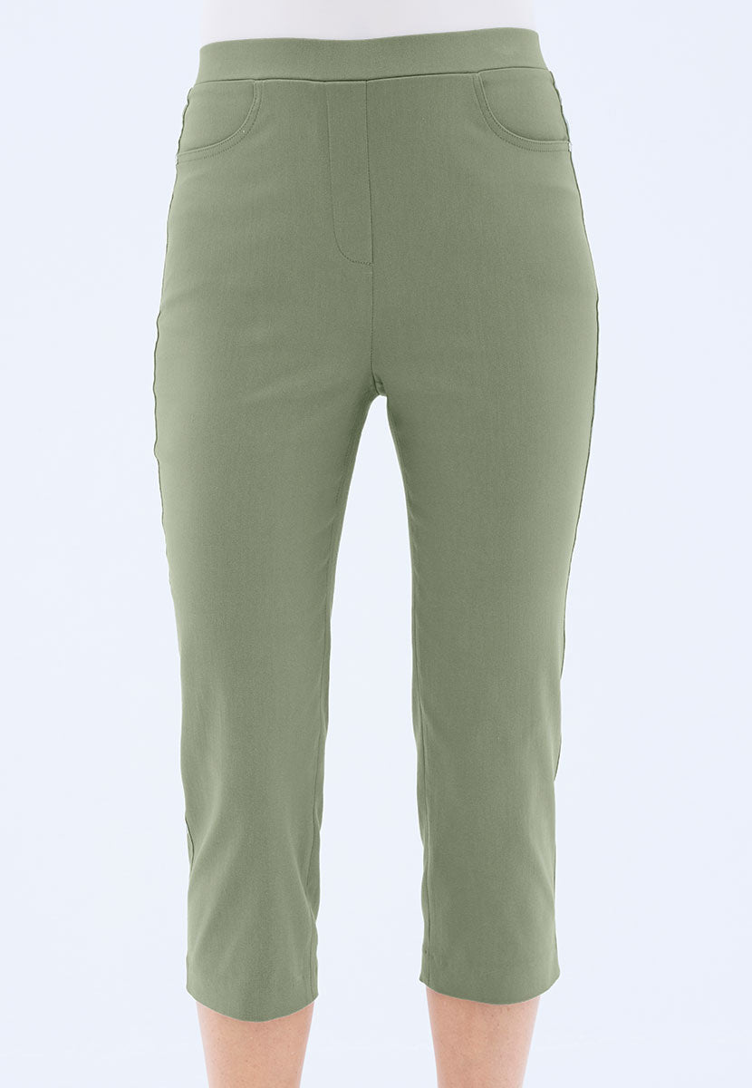 Hayley Slim Leg Pull on Cropped Trouser - Soft Khaki