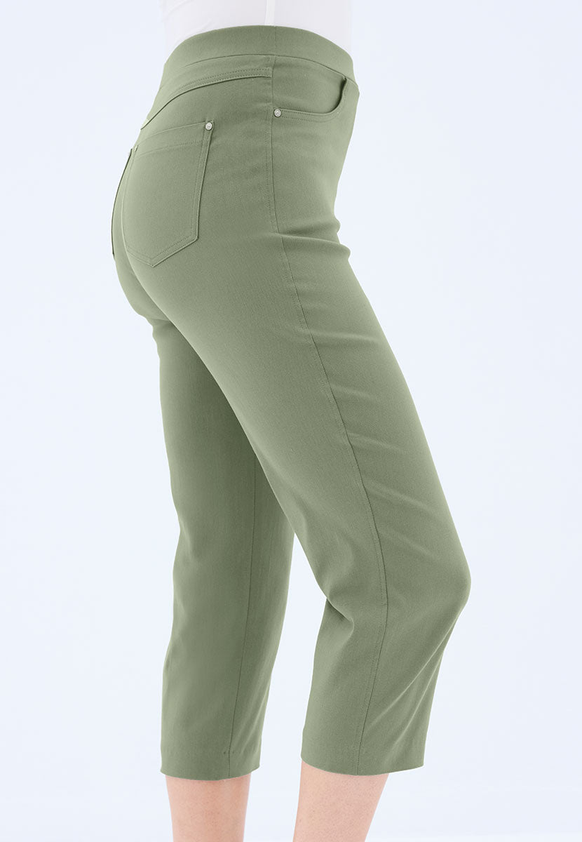 Hayley Slim Leg Pull on Cropped Trouser - Soft Khaki