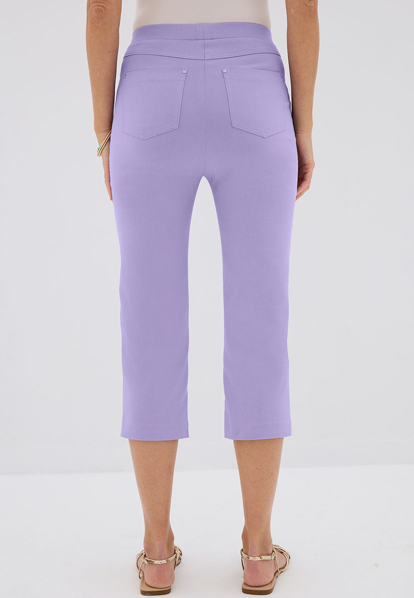 Hayley Slim Leg Pull on Cropped Trouser - Soft Purple