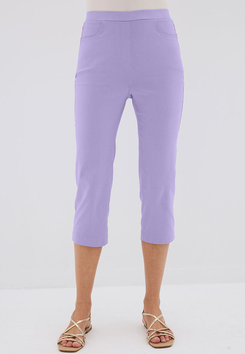 Hayley Slim Leg Pull on Cropped Trouser - Soft Purple