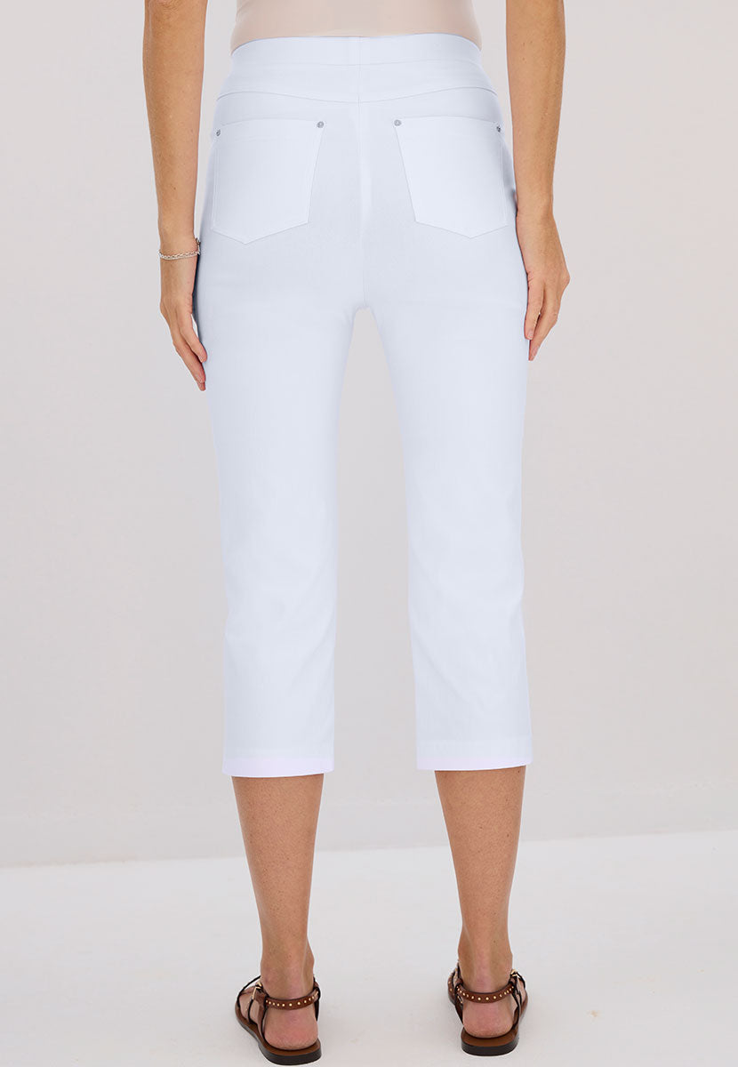 Hayley Slim Leg Pull on Cropped Trouser - White