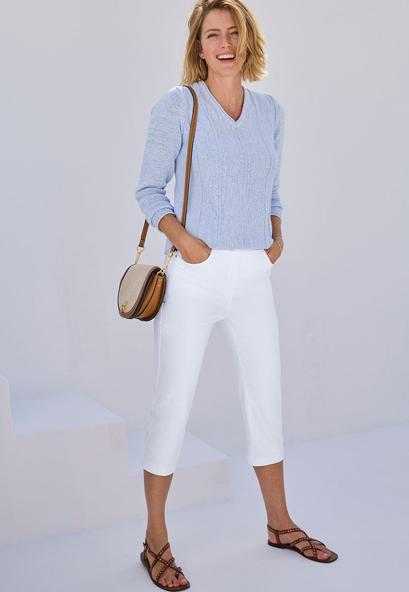 Hayley Slim Leg Pull on Cropped Trouser - White