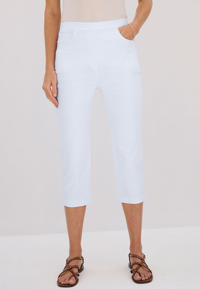 Hayley Slim Leg Pull on Cropped Trouser - White
