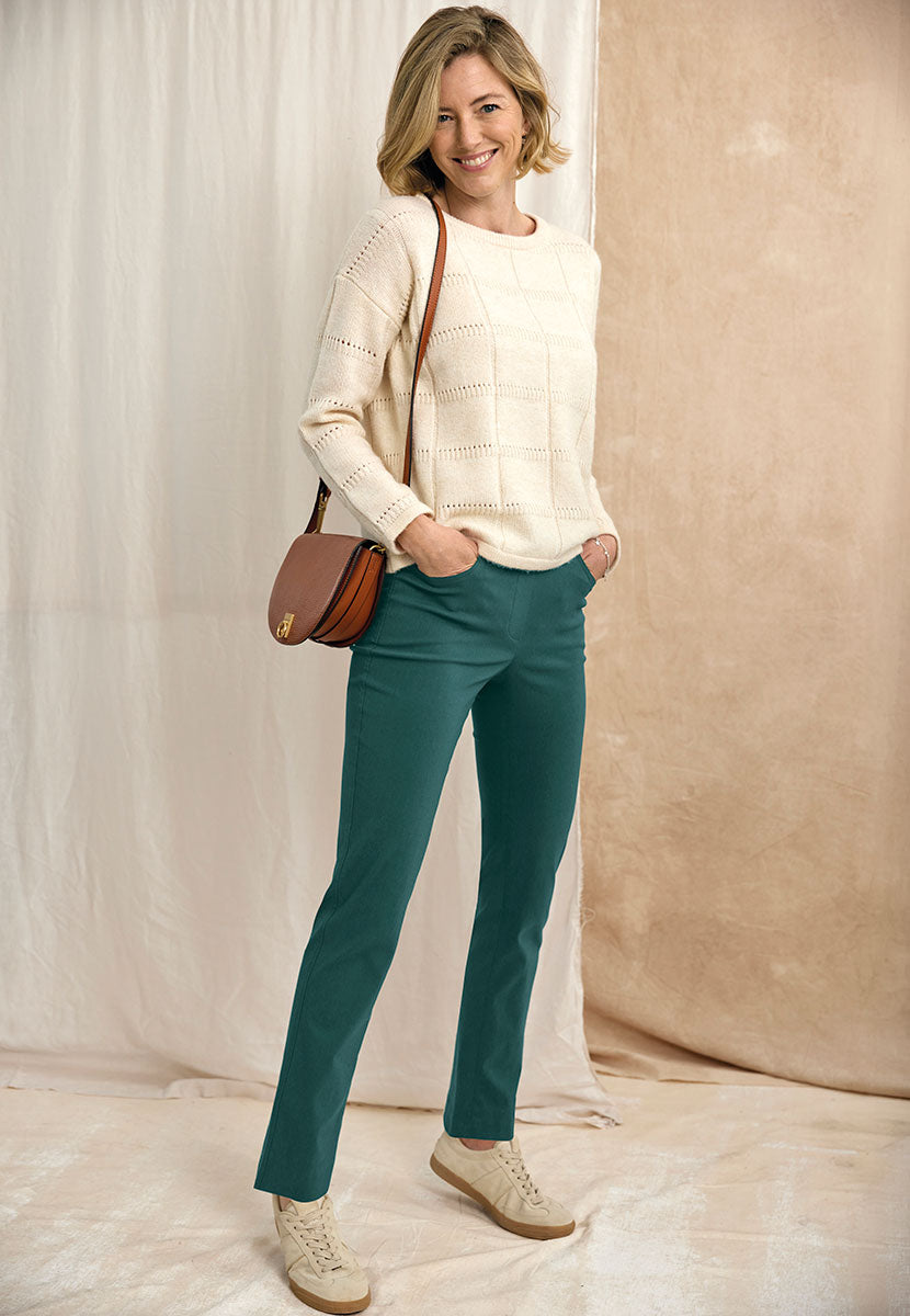 Hayley Easy Fit Slim Leg Trouser - Winter Teal Front View
