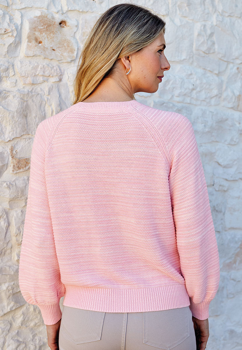Heidi Cotton Silk Knit Jumper - Pink Blossom Twist Relaxed Fit Twisted Marl Yarn With Full Sleeves For a Contempory Style Back View