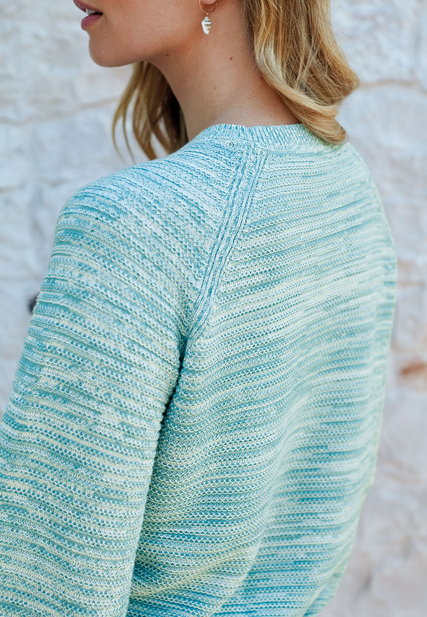 Heidi Cotton Silk Knit Jumper - Soft Aqua Twist Relaxed Fit Twisted Marl Yarn With Full Sleeves For a Contempory Style Close Up