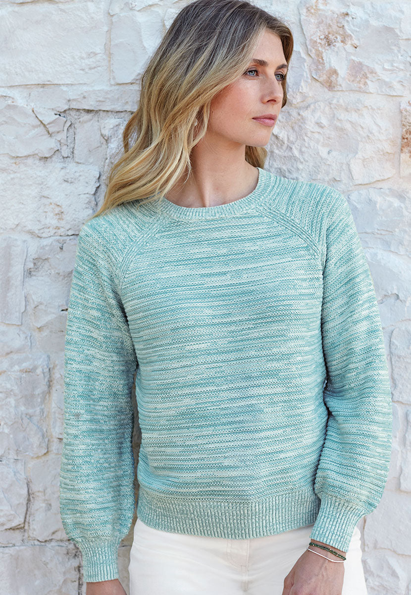 Heidi Cotton Silk Knit Jumper - Soft Aqua Twist Relaxed Fit Twisted Marl Yarn With Full Sleeves For a Contempory Style