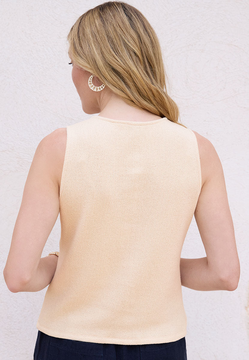 Helen Sleeveless Crew Neck Knitted Top - Natural