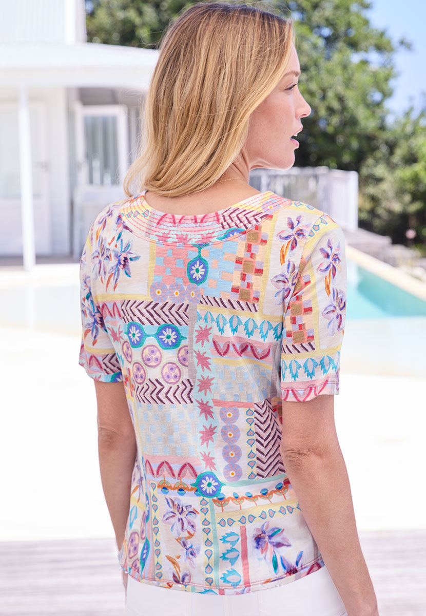Irena Short Sleeve Pure Cotton Top - Sardinia Print