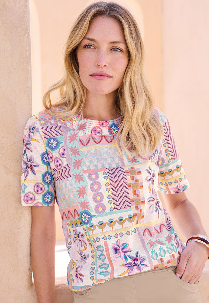 Irena Short Sleeve Pure Cotton Top - Sardinia Print