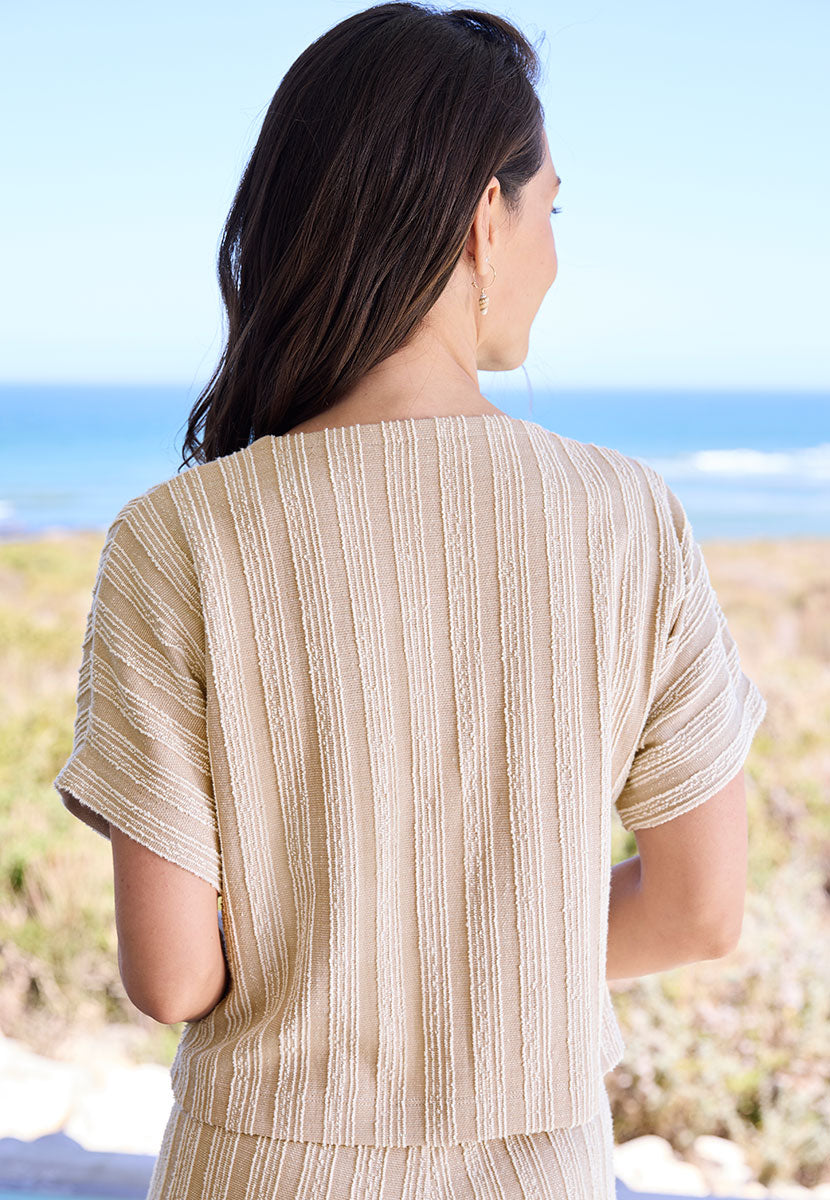 Isla Jacquard Short Sleeve Co-ord Top - Soft Almond