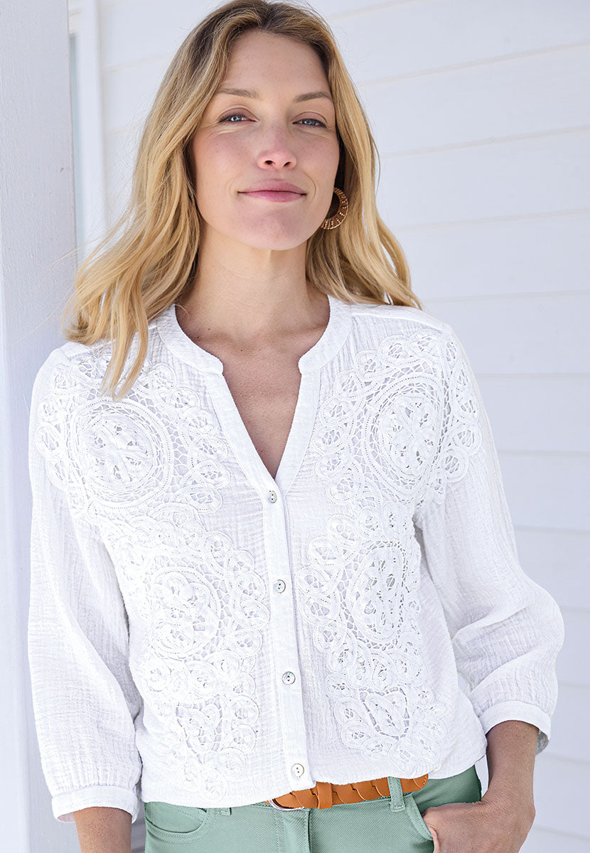 Jacquelyn Embroidered Cotton Blouse - White