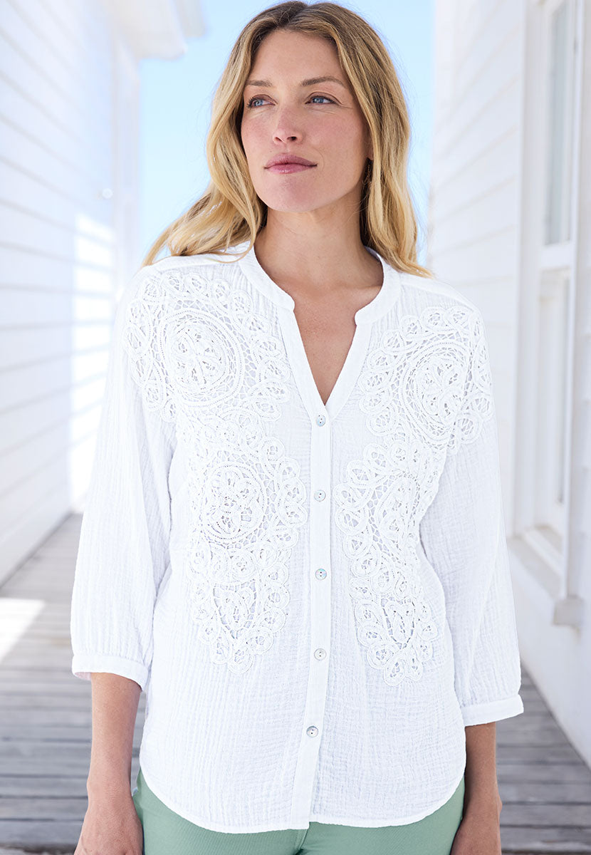 Jacquelyn Embroidered Cotton Blouse - White