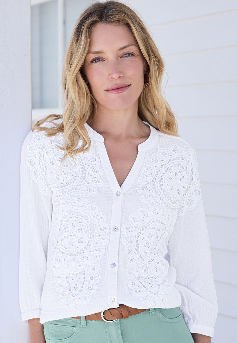 Jacquelyn Embroidered Cotton Blouse - White