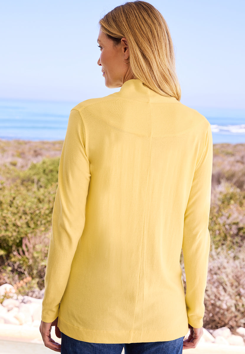 Jada Long Sleeve Cotton Jersey Cardigan - Daffodil Yellow Back View