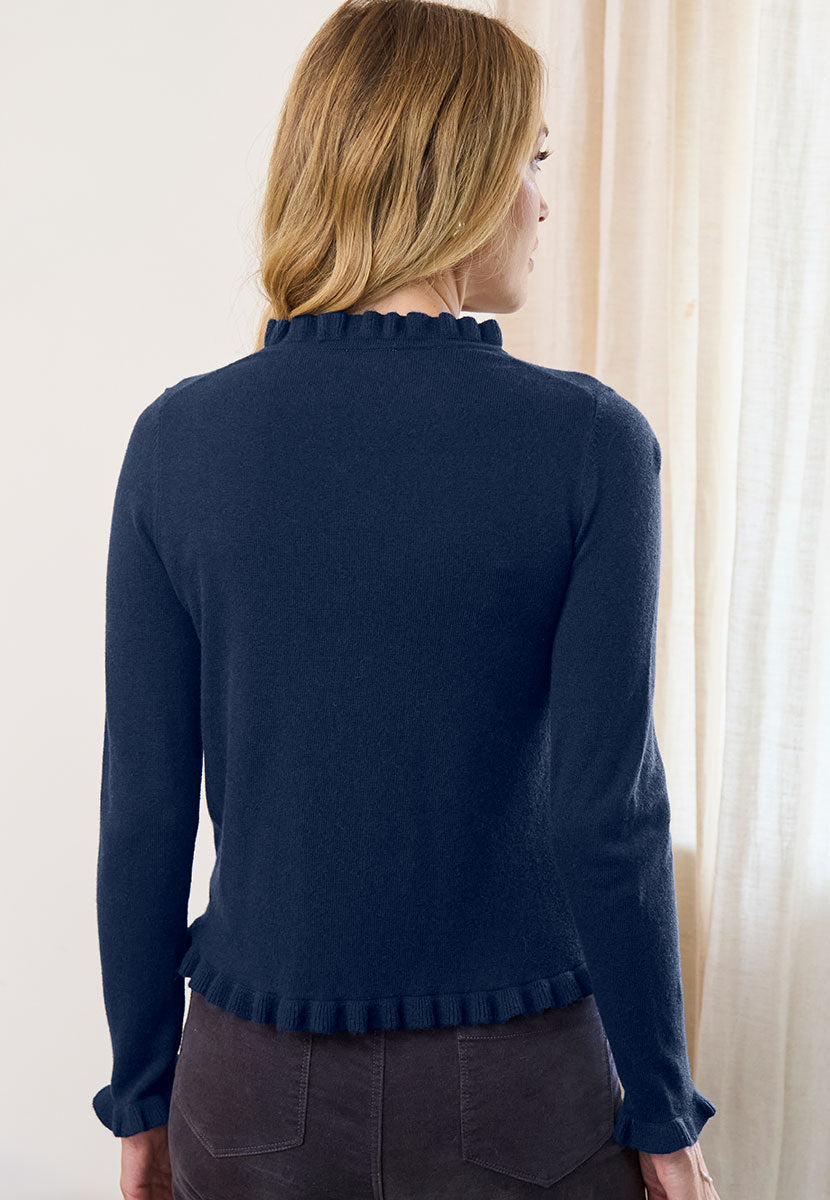 Jayde Button Through Cardigan - French Navy Back View