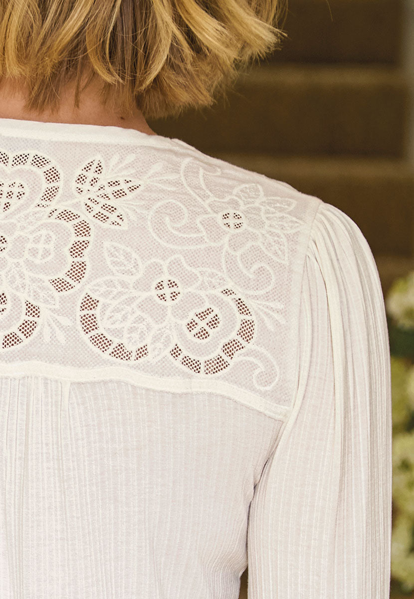 Jayne Lace Long Sleeve Jersey Blouse - Ivory