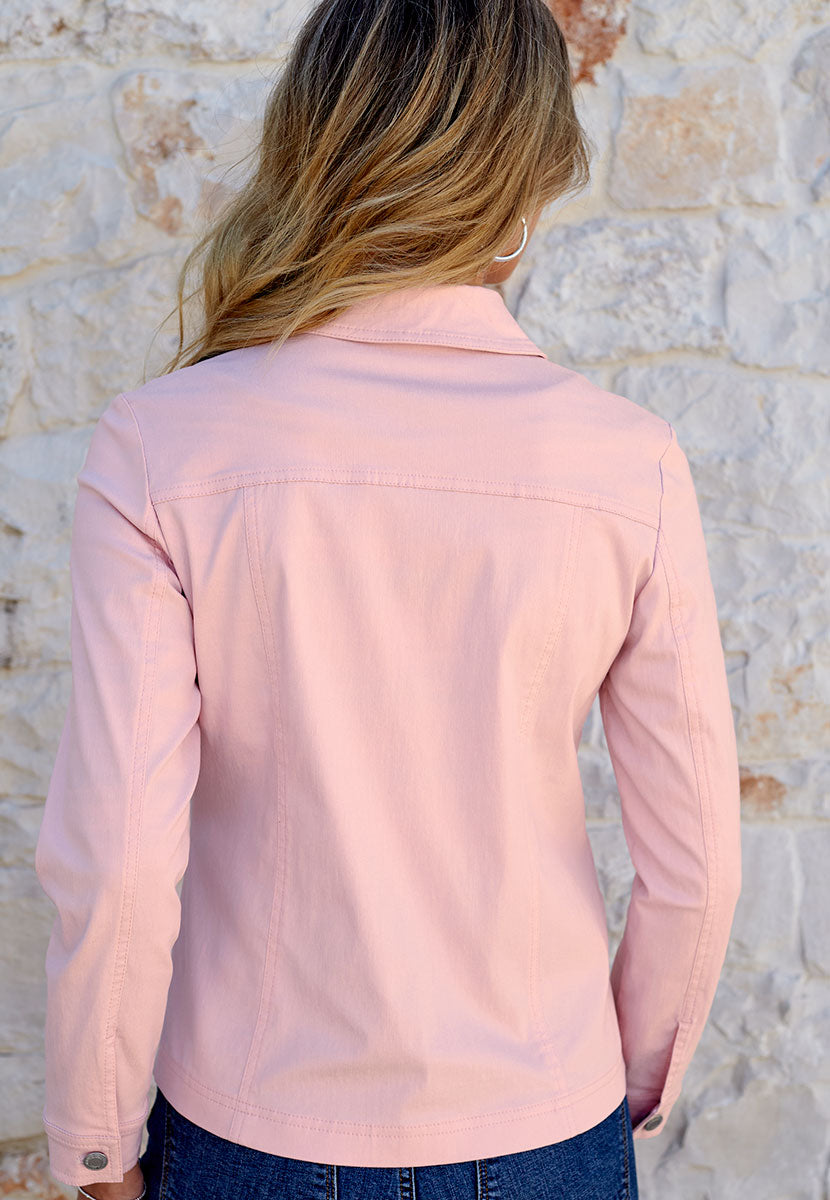 Jessi Denim Styling Fabric Jacket - Blossom Pink Comfortable Stretchy Soft Touch Fabric Smart Tailored Fitted Jacket Back View