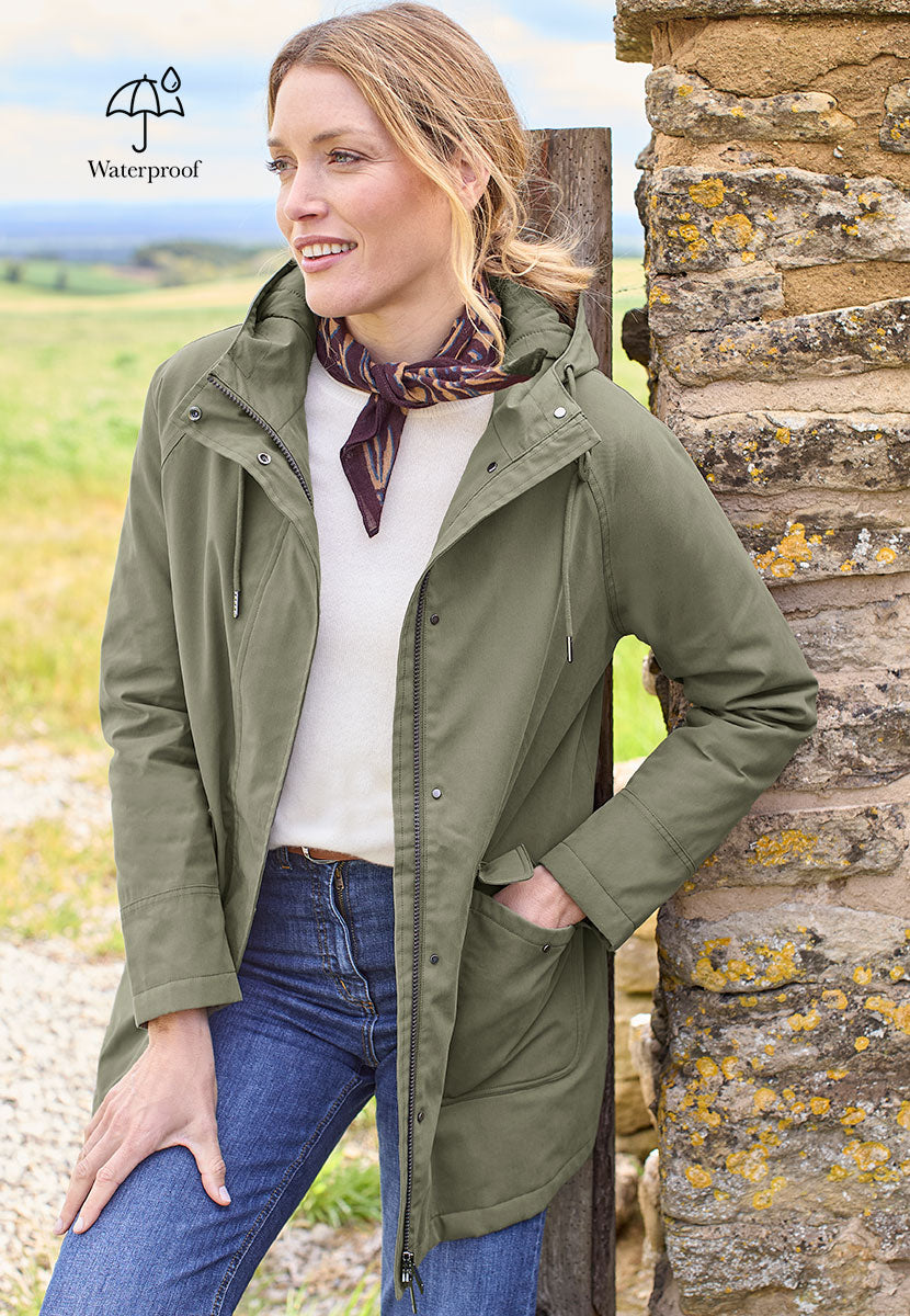 Jill Waterproof Jacket - Khaki Front View
