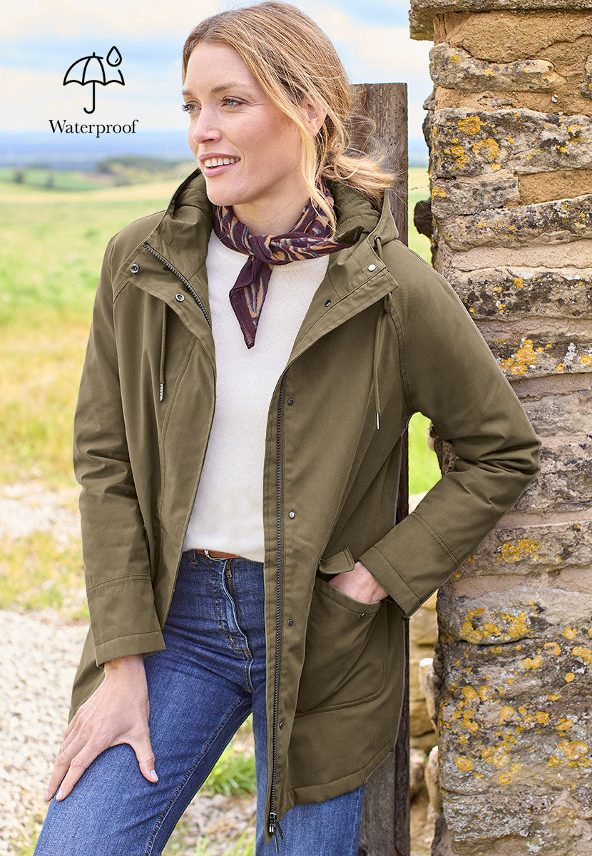 Jill Waterproof Jacket - Khaki Front View