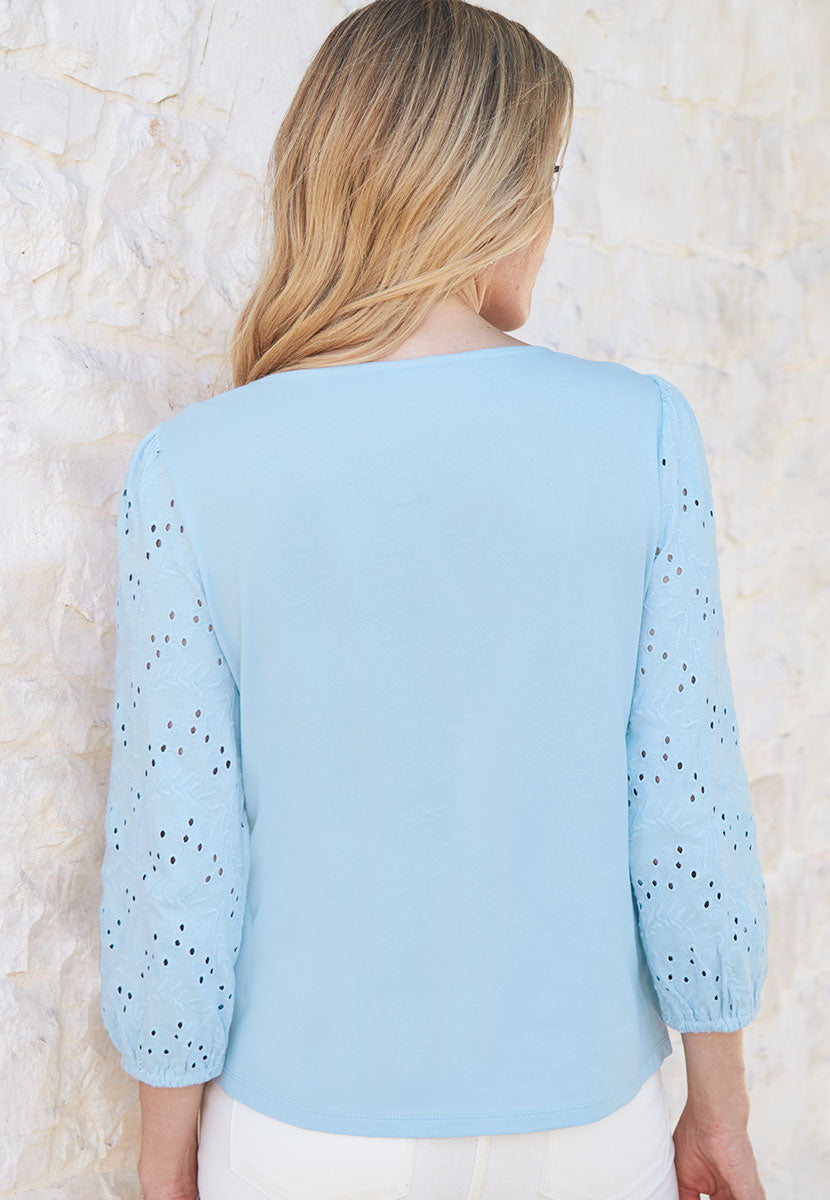 Joa 3/4 Sleeve Cotton Top - Soft Blue